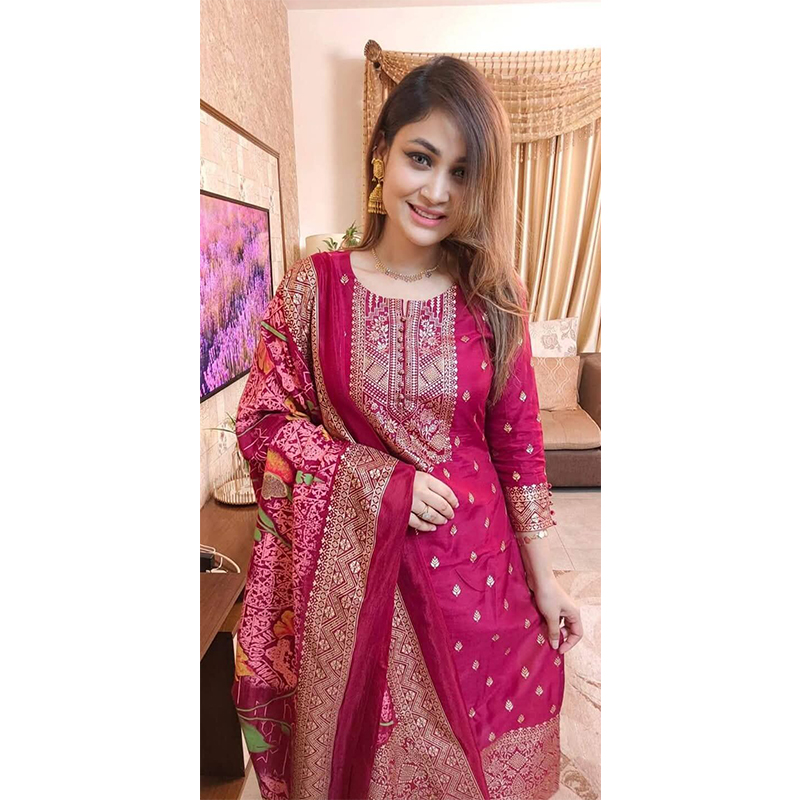 Picture of exclusive Cotton Unstitched Skin Print High Quality Three Piece For Women -Dress For Girls - 3 Pice Dress ( One Size)