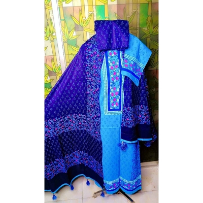 Picture of Classy Closet Premium Quality (VIP Block) Orbindu Cotton Block Printed Cotton Unstitched Three Piece for Women-Design ( One Size)