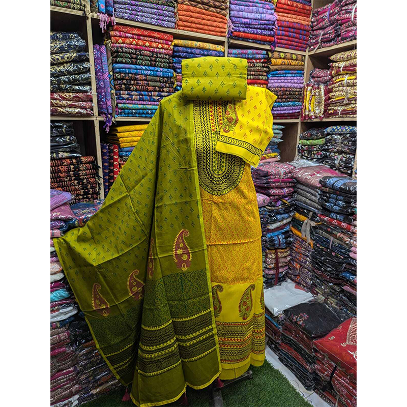 Picture of Classy Closet Premium Quality (VIP Block) Orbindu Cotton Block Printed Cotton Unstitched Three Piece for Women-Design ( One Size)