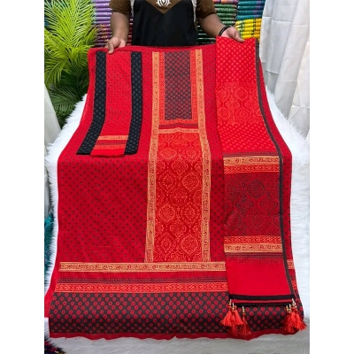 Picture of Classy Closet  Premium Quality (VIP Block) Orbindu Cotton Block Printed Cotton Unstitched Three Piece for Women-Design ( One Size)