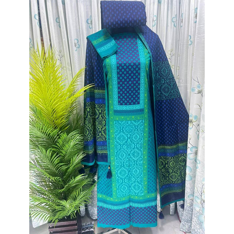 Picture of Classy Closet  Premium Quality (VIP Block) Orbindu Cotton Block Printed Cotton Unstitched Three Piece for Women-Design ( One Size)