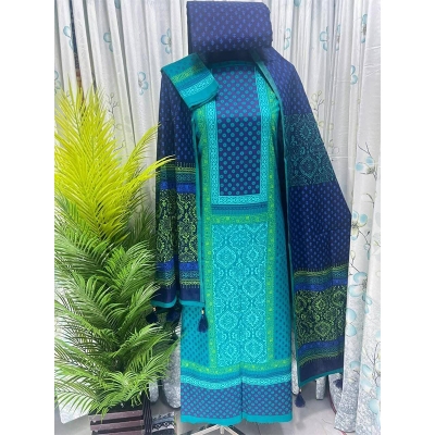 Picture of Classy Closet  Premium Quality (VIP Block) Orbindu Cotton Block Printed Cotton Unstitched Three Piece for Women-Design ( One Size)