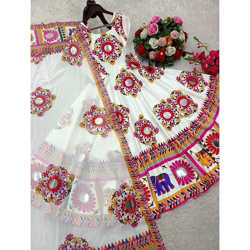 Picture of most popular gown collection for Puja and any other occasion—available exclusively from us and crafted in an authentic Indian style - White