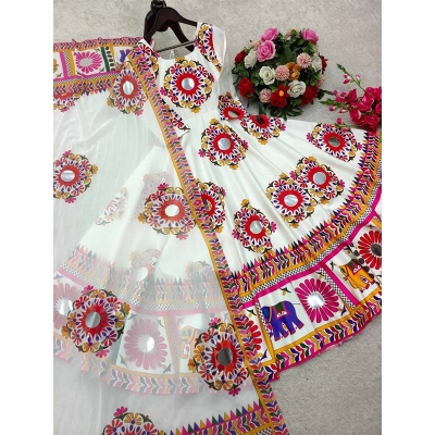 Picture of most popular gown collection for Puja and any other occasion—available exclusively from us and crafted in an authentic Indian style - White