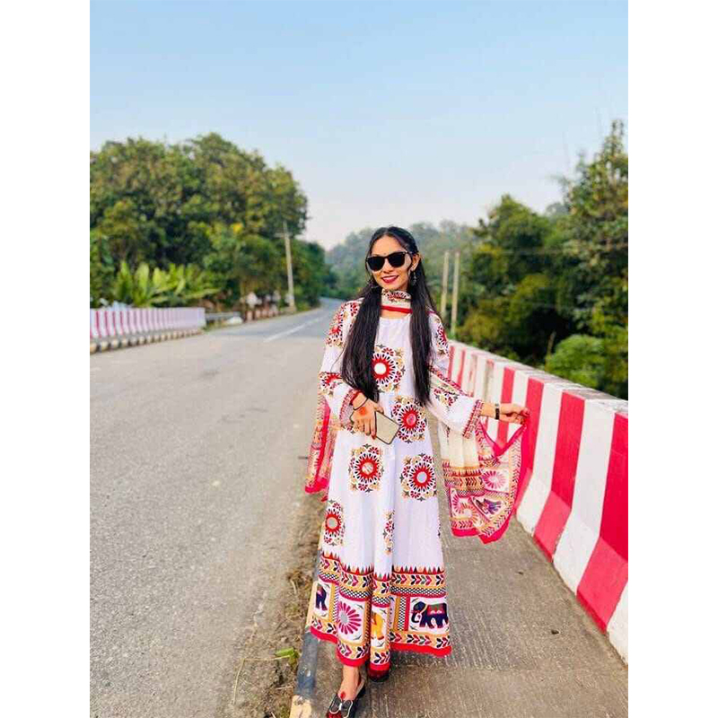 Picture of most popular gown collection for Puja and any other occasion—available exclusively from us and crafted in an authentic Indian style - White