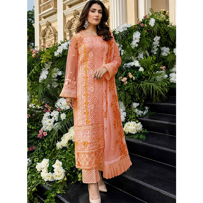 Picture of Georgette Luxury Party Dress Latest Indian Catalog Three Piece Embroidery Dress Fashionable Party Wear- Progressively Better