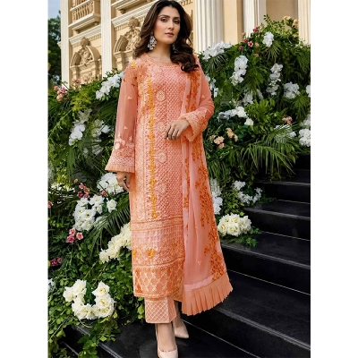 Picture of Georgette Luxury Party Dress Latest Indian Catalog Three Piece Embroidery Dress Fashionable Party Wear- Progressively Better
