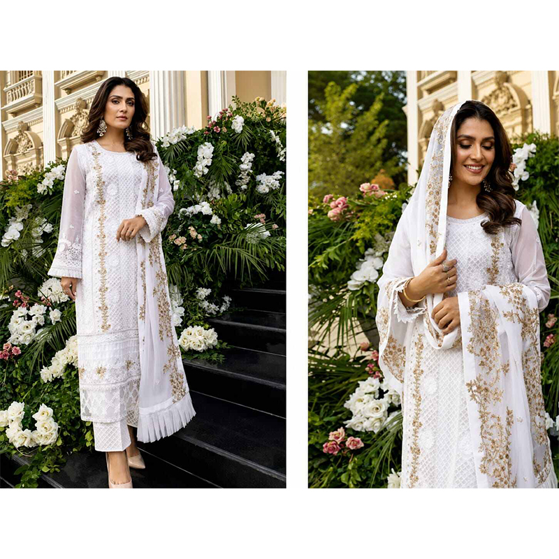 Picture of Georgette Luxury Party Dress Latest Indian Catalog Three Piece Embroidery Dress Fashionable Party Wear- Progressively Better