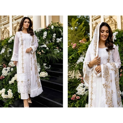 Picture of Georgette Luxury Party Dress Latest Indian Catalog Three Piece Embroidery Dress Fashionable Party Wear- Progressively Better