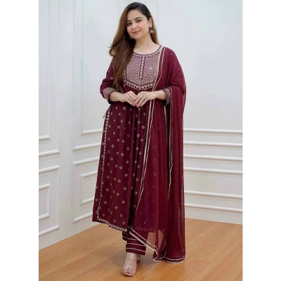 Picture of Classy Closet Premium Quality - Eid Exclusive Nayera Cut Gaoun Three Pieces Stitched Maroon Color for Fashion Women/Girls. - Trend and Need full