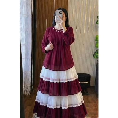 Picture of Fashionable Design Tops and Skirts Two Piece for Women & Girls