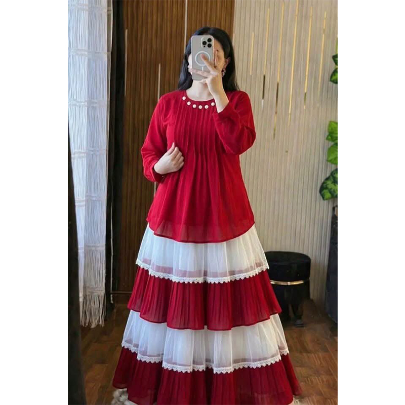Picture of Fashionable Design Tops and Skirts Two Piece for Women & Girls