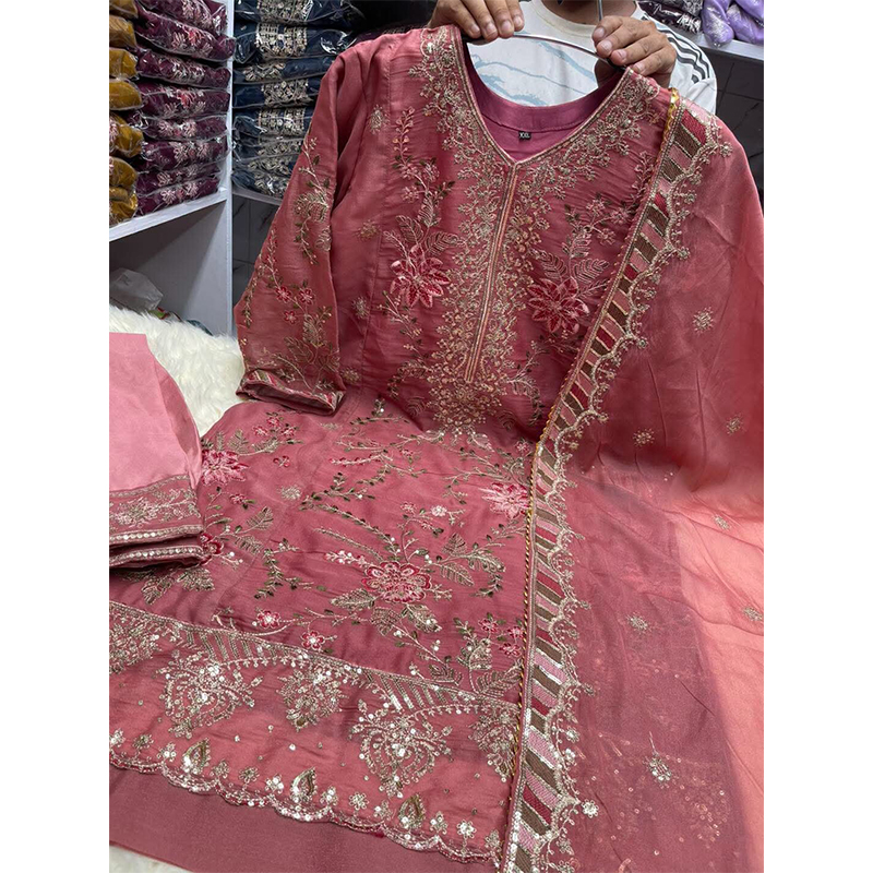 Picture of New EID Collection Sequence Readymade stylish Georgette - ORGANZA Three - Piece - Dusty Pink