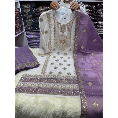 Picture of New EID Collection Sequence Readymade stylish Georgette - ORGANZA Three - Piece - White