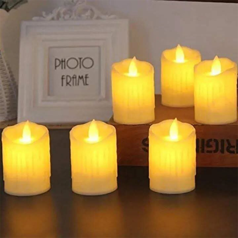 Picture of Creative Flameless LED Electric Candles Lamp Battery Powered Tea Lights Remote Control Xmas Wedding Party Decorations LED Lytes TIMER FLAMELESS CANDLES, SLIM Ivory Color Wax and Flickering Amber Yellow Flame for Thanksgiving Decorations, Halloween Partie - warm white light