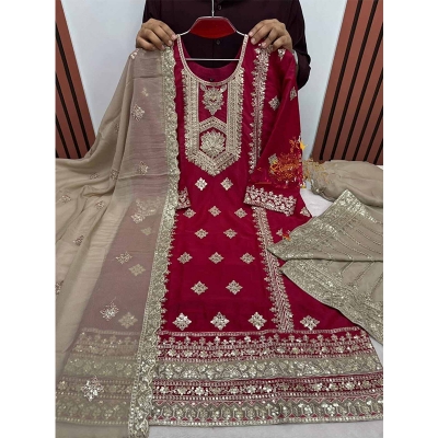 Picture of New EID Collection Sequence Readymade stylish Georgette - ORGANZA Three - Piece - Red