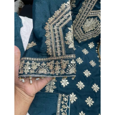 Picture of New EID Collection Sequence Readymade stylish Georgette - ORGANZA Three - Piece - Deep Teal Blue