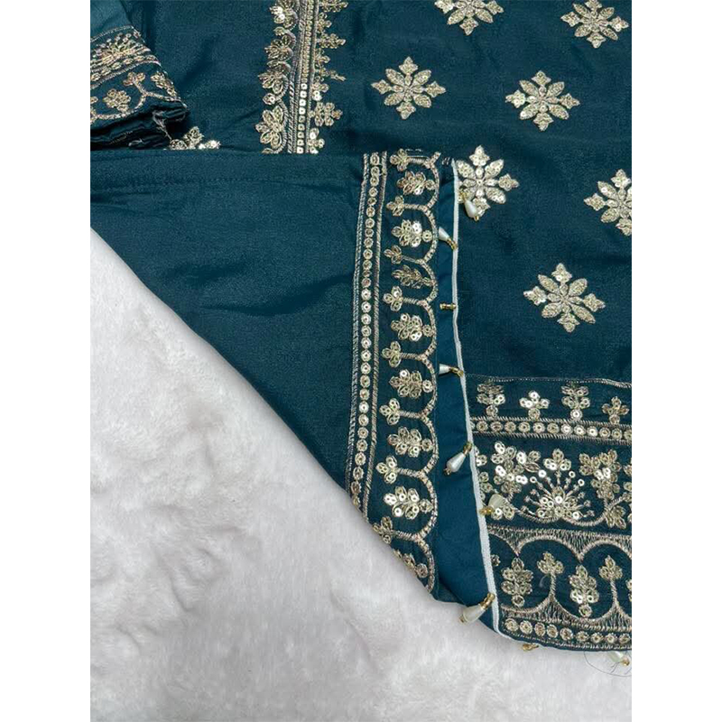 Picture of New EID Collection Sequence Readymade stylish Georgette - ORGANZA Three - Piece - Deep Teal Blue