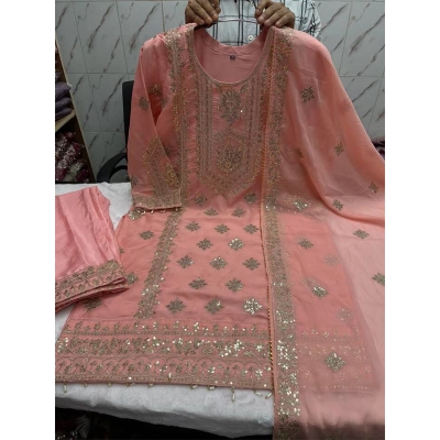 Picture of New EID Collection Sequence Readymade stylish Georgette - ORGANZA Three - Piece - Dusty Pink