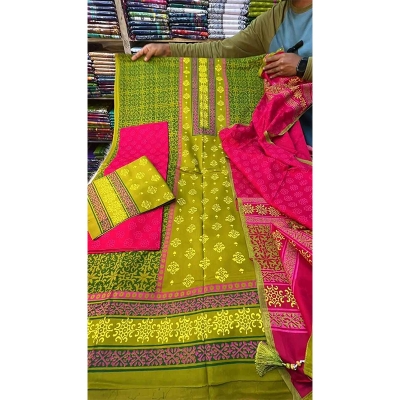 Picture of Exclusive Cotton Unstitched Block Print High Quality Three Piece dress For Women classy closet - Multicolor