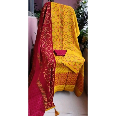 Picture of Exclusive Cotton Unstitched Block Print High Quality Three Piece dress For Women classy closet - Multicolor