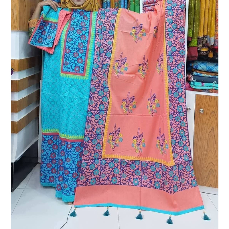 Picture of Exclusive Cotton Unstitched Block Print High Quality Three Piece dress For Women classy closet - Multicolor