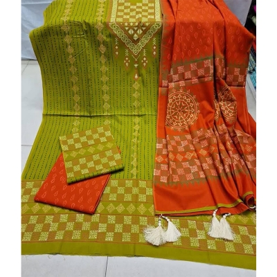 Picture of Exclusive Cotton Unstitched Block Print High Quality Three Piece dress For Women classy closet - Multicolor 
