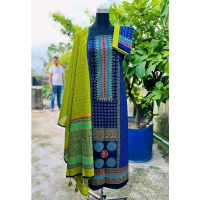 Picture of Exclusive Cotton Unstitched Block Print High Quality Three Piece dress For Women classy closet - Multicolor 