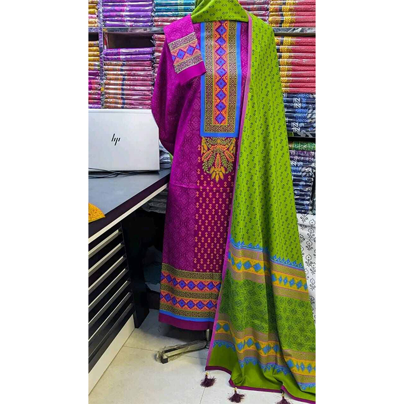 Picture of Exclusive Cotton Unstitched Block Print High Quality Three Piece dress For Women classy closet - Multicolor