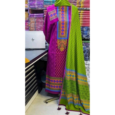 Picture of Exclusive Cotton Unstitched Block Print High Quality Three Piece dress For Women classy closet - Multicolor