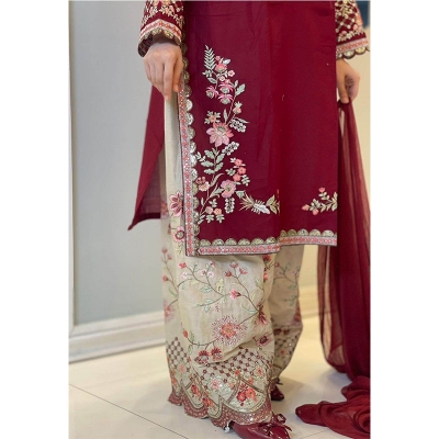 Picture of Elegant Merun Garara Cotton Embroidery Work Kamiz & Garara  Soft Gorget Dress Collection - Maroon