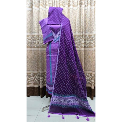 Picture of Exclusive Cotton Unstitched Block Print High Quality Three Piece dress For Women classy closet - Multicolor 
