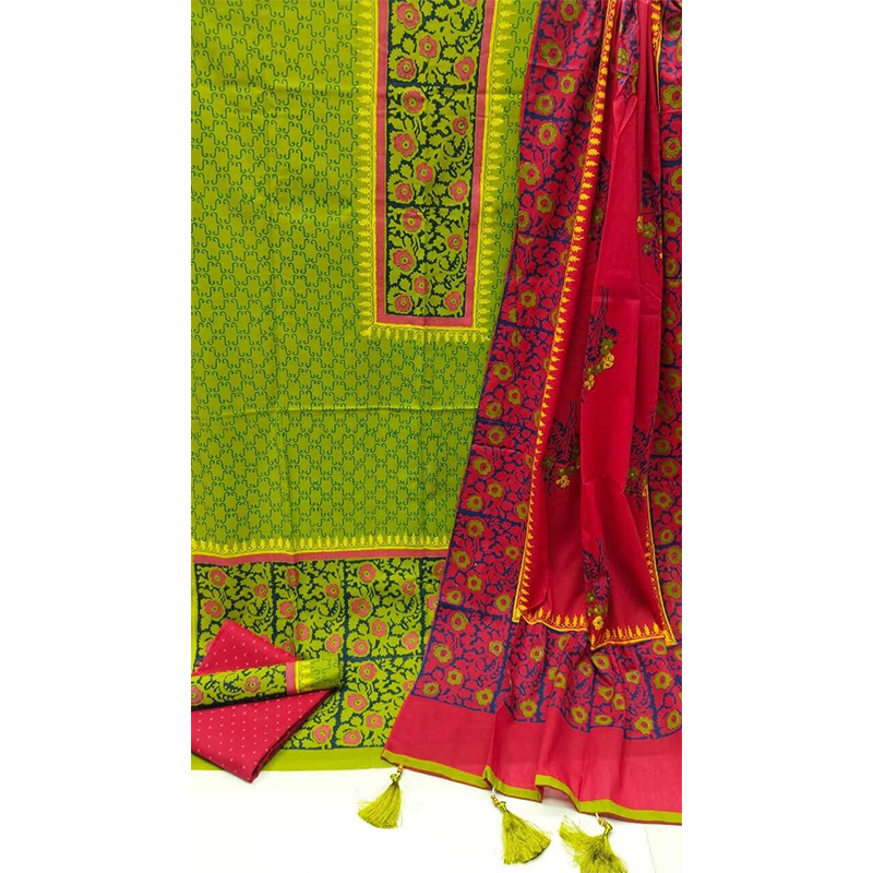 Picture of Exclusive Cotton Unstitched Block Print High Quality Three Piece dress For Women classy closet - Multicolor