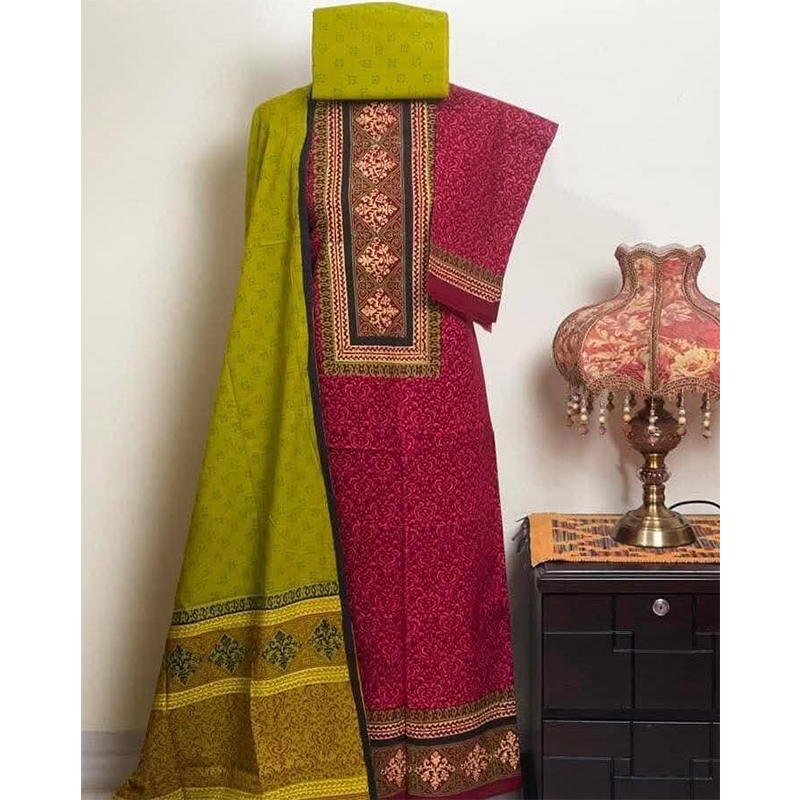 Picture of Exclusive Cotton Unstitched Block Print High Quality Three Piece dress For Women classy closet - Multicolor