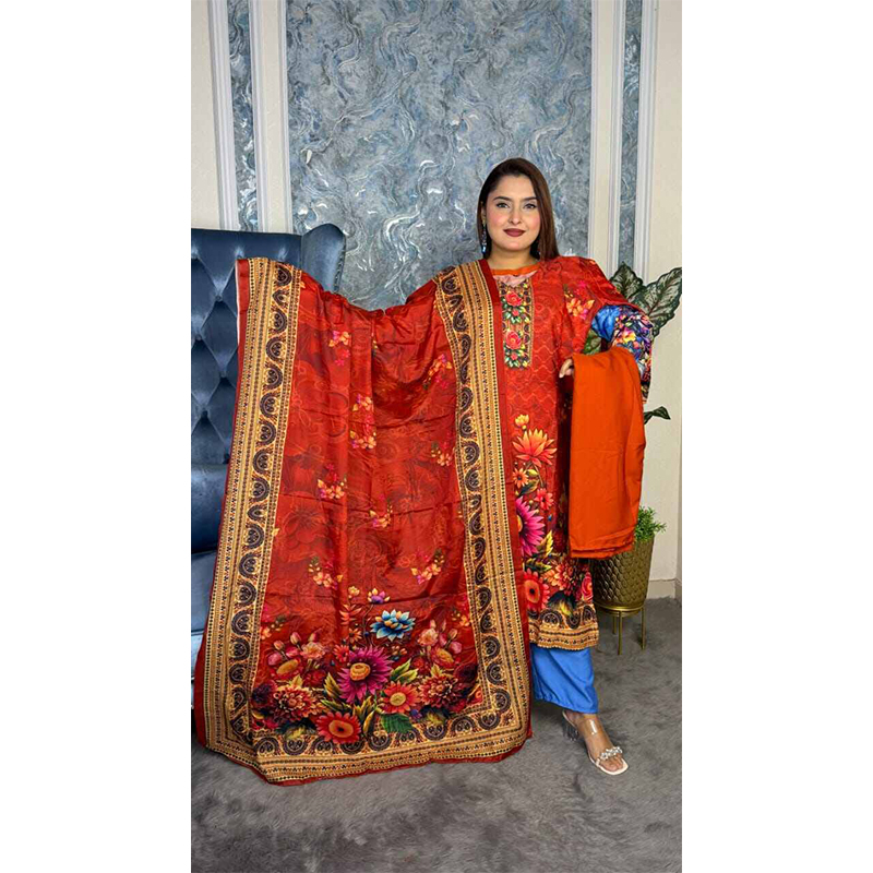 Picture of Pakistani inspired latest design digital print ready three piece collection