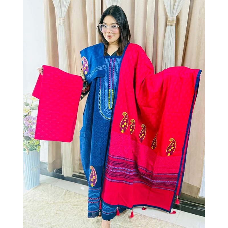 Picture of Exclusive Cotton Unstitched Block Print High Quality Three Piece dress For Women classy closet - Multicolor 