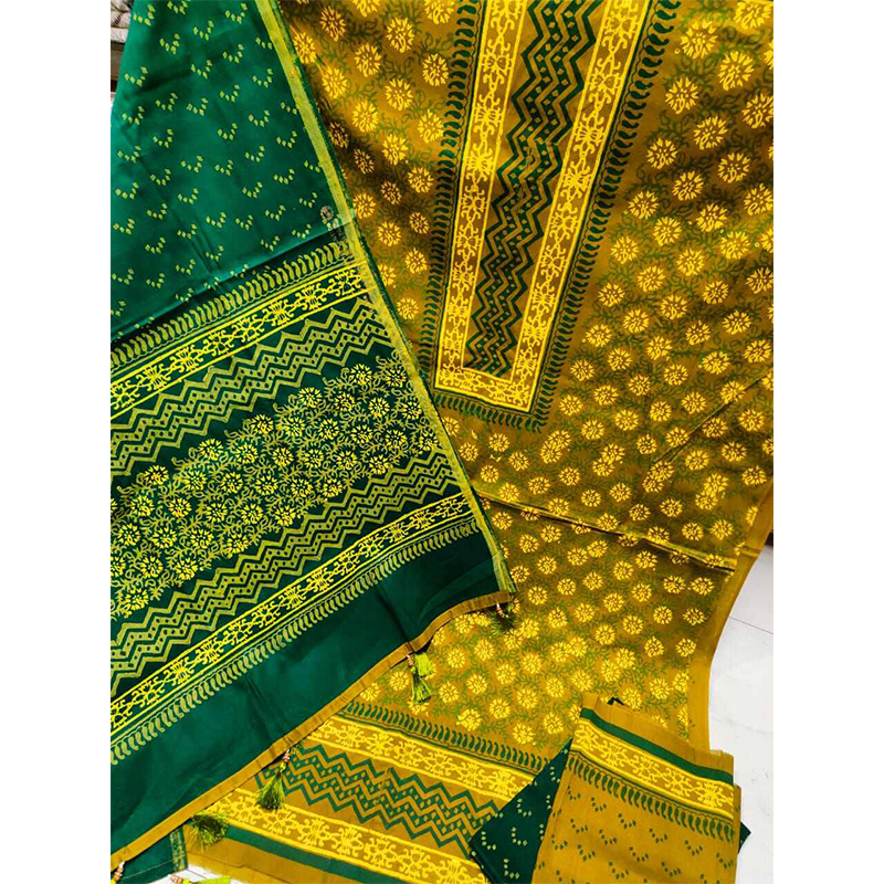 Picture of Exclusive Cotton Unstitched Block Print High Quality Three Piece dress For Women classy closet - Multicolor