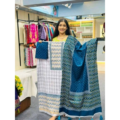 Picture of Exclusive Cotton Unstitched Block Print High Quality Three Piece dress For Women classy closet - Multicolor