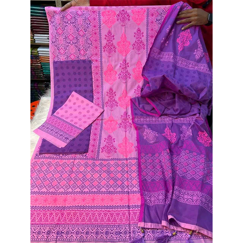 Picture of Exclusive Cotton Unstitched Block Print High Quality Three Piece dress For Women classy closet - Multicolor