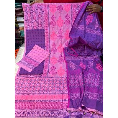 Picture of Exclusive Cotton Unstitched Block Print High Quality Three Piece dress For Women classy closet - Multicolor