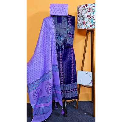 Picture of Exclusive Cotton Unstitched Block Print High Quality Three Piece dress For Women classy closet - Multicolor