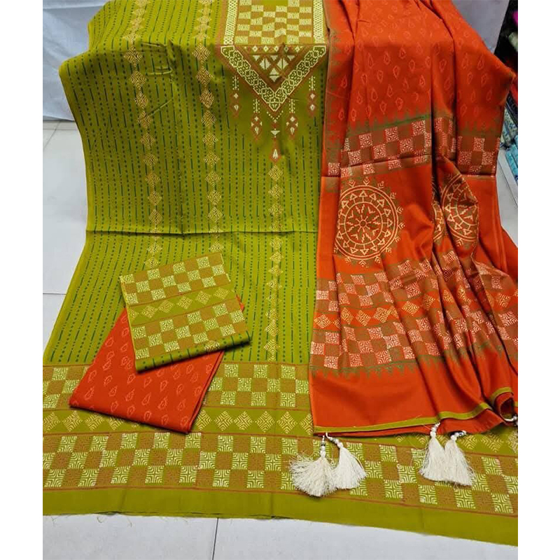 Picture of Exclusive Cotton Unstitched Block Print High Quality Three Piece dress For Women classy closet - Multicolor