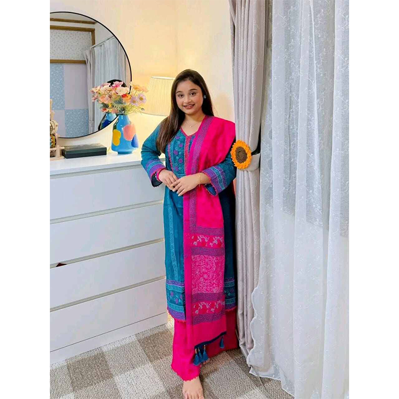 Picture of Exclusive Cotton Unstitched Block Print High Quality Three Piece dress For Women classy closet - Multicolor