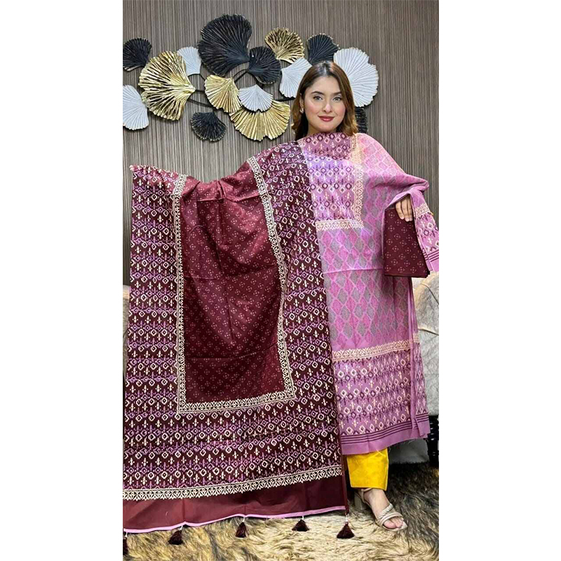Picture of Exclusive Cotton Unstitched Block Print High Quality Three Piece dress For Women classy closet - Multicolor