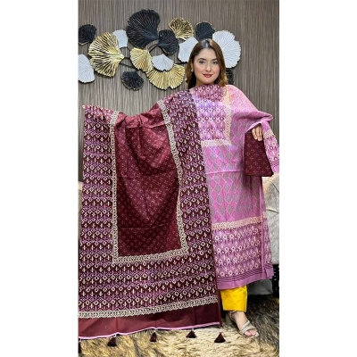 Picture of Exclusive Cotton Unstitched Block Print High Quality Three Piece dress For Women classy closet - Multicolor