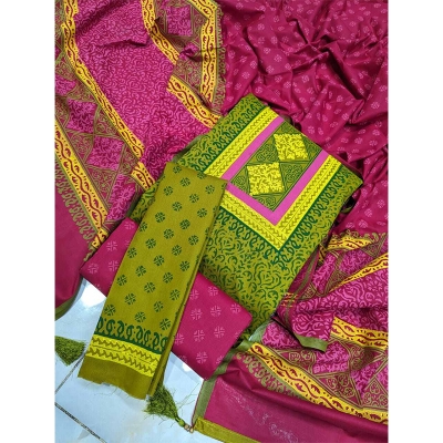 Picture of Exclusive Cotton Unstitched Block Print High Quality Three Piece dress For Women classy closet - Multicolor