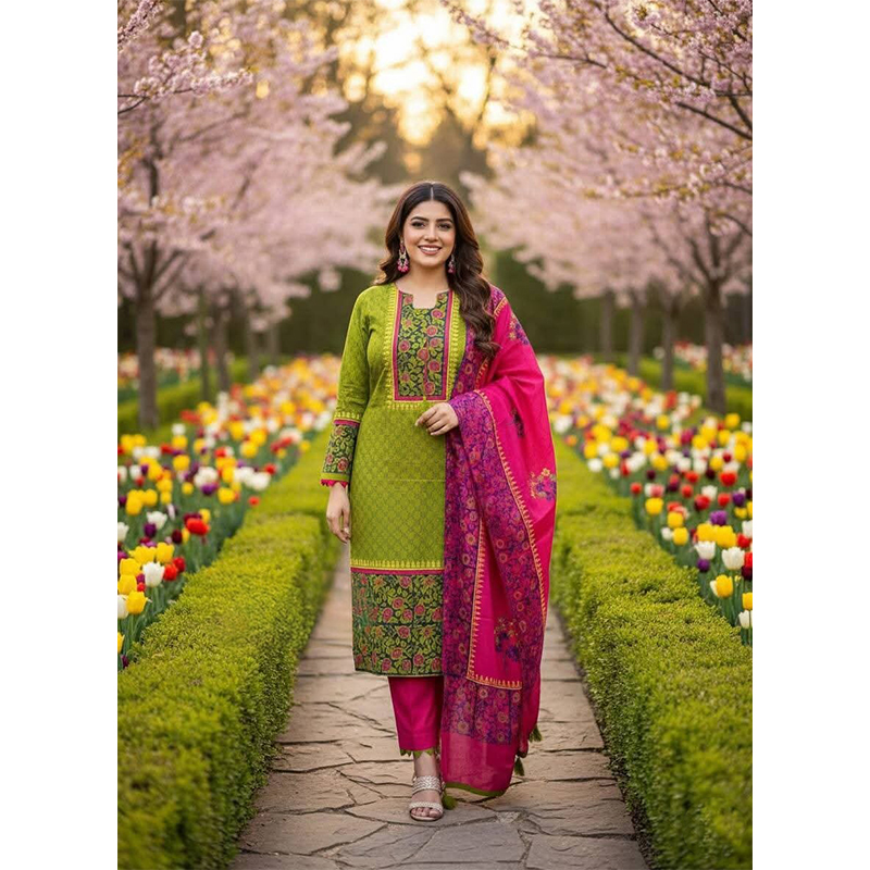 Picture of Exclusive Cotton Unstitched Block Print High Quality Three Piece dress For Women classy closet - Multicolor