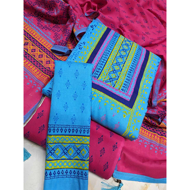 Picture of Exclusive Cotton Unstitched Block Print High Quality Three Piece dress For Women classy closet - Multicolor