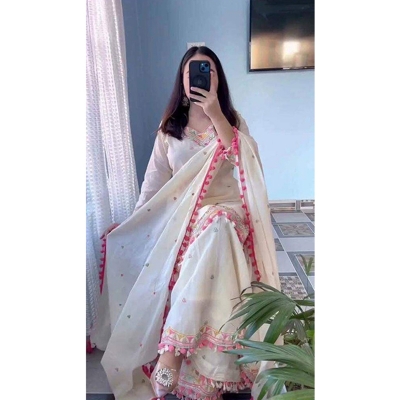 Picture of Sadabahar Garara Collection Cotton Fabric - White