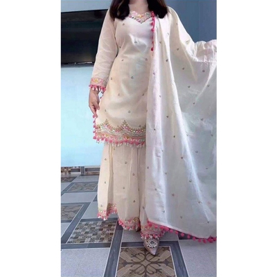 Picture of Sadabahar Garara Collection Cotton Fabric - White